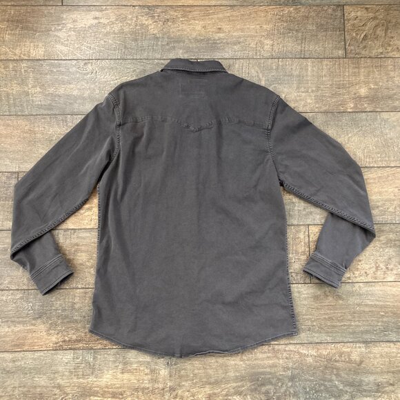 NWOT Men's Poncho Outdoors Black Denim Western Pearl Snap Shirt; Slim Fit - Picture 4 of 7